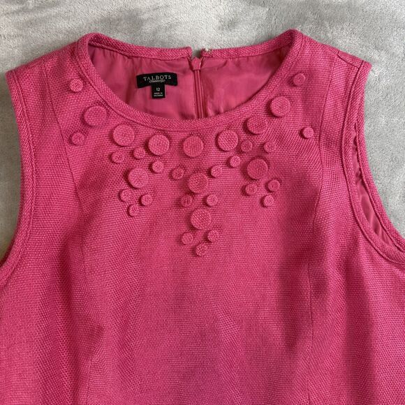 Talbots Women's 12 Pink Linen Blend Sleeveless Sheath Dress Button Detail - Picture 2 of 7